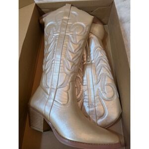 Coconuts by Matisse Dixie Metallic Western Boots Platino Gold Womens 8.5 NEW